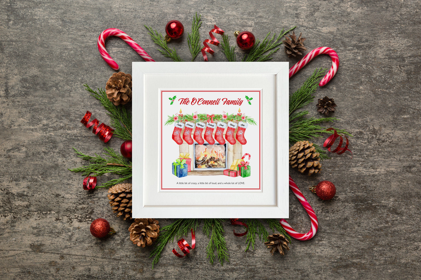 Family / "Santa, please stop at" Christmas stockings - 26cm x 26cm