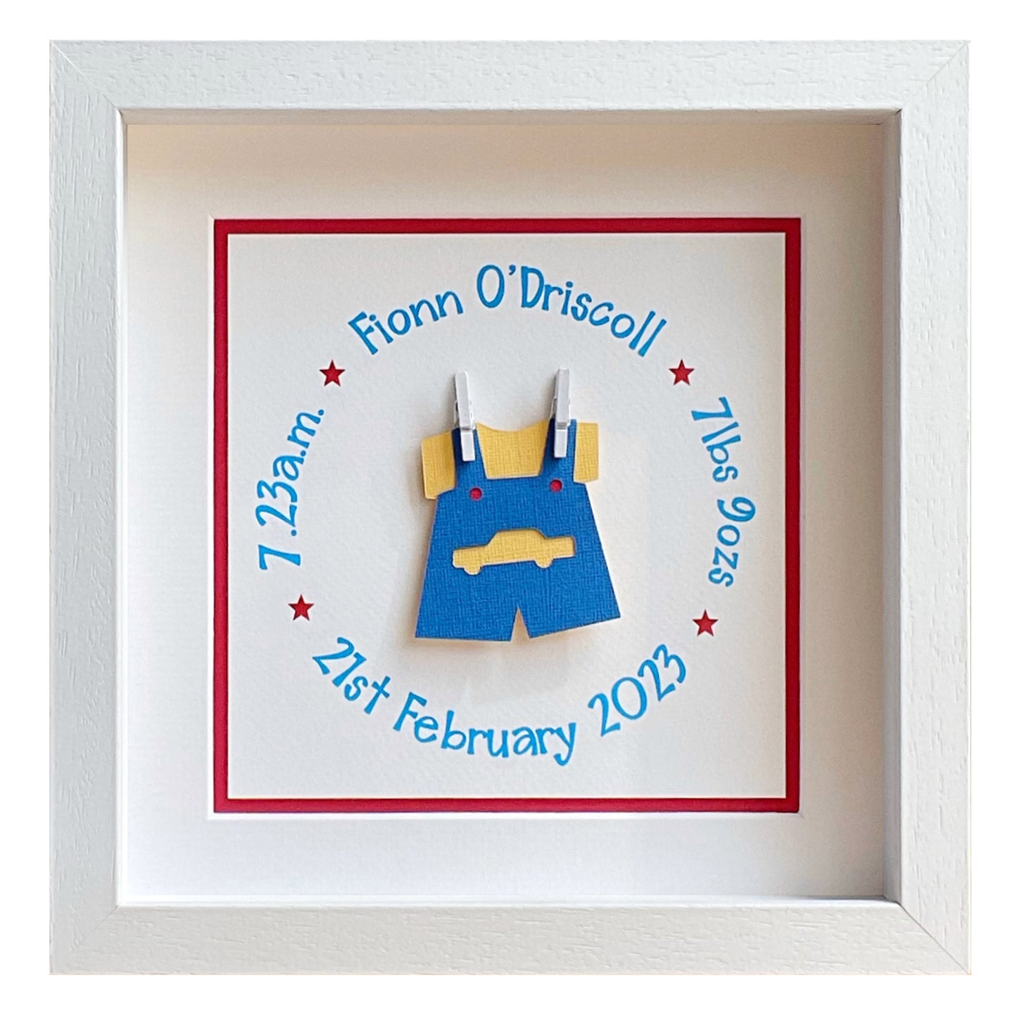 Baby boy’s dungarees handmade gift frame (Personalised & made to order)