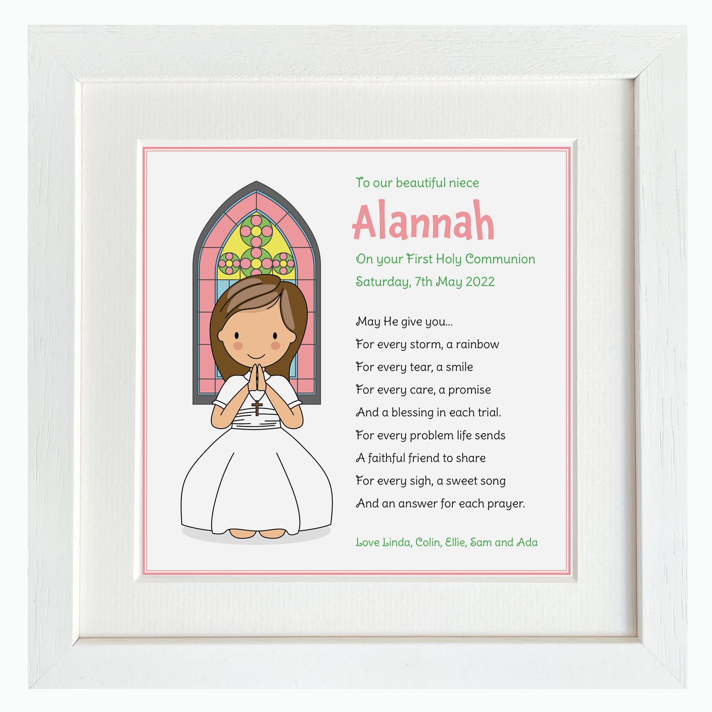 Girl's Framed Communion illustration gift WITH Matching card & Gift bag