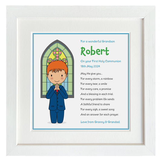 Boy's Framed Communion illustration Gift WITH matching card & Gift Bag