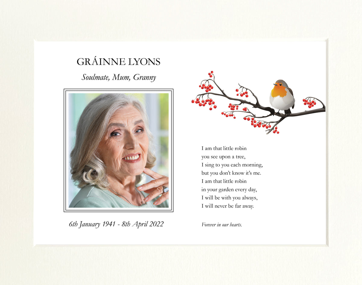 Robin & Photo Personalised Print (14"x11" Mounted Print)