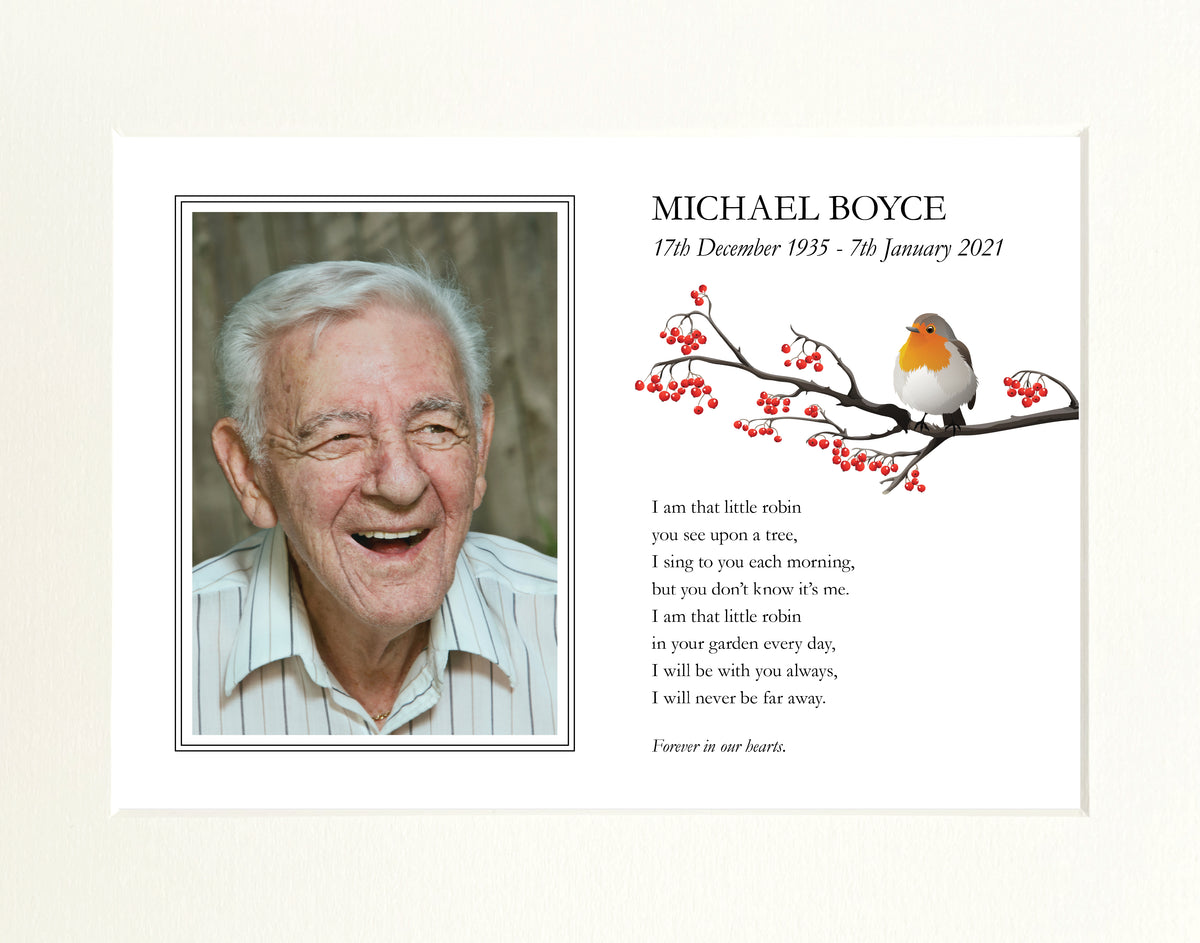 Robin & Photo Personalised Print (14"x11" Mounted Print)