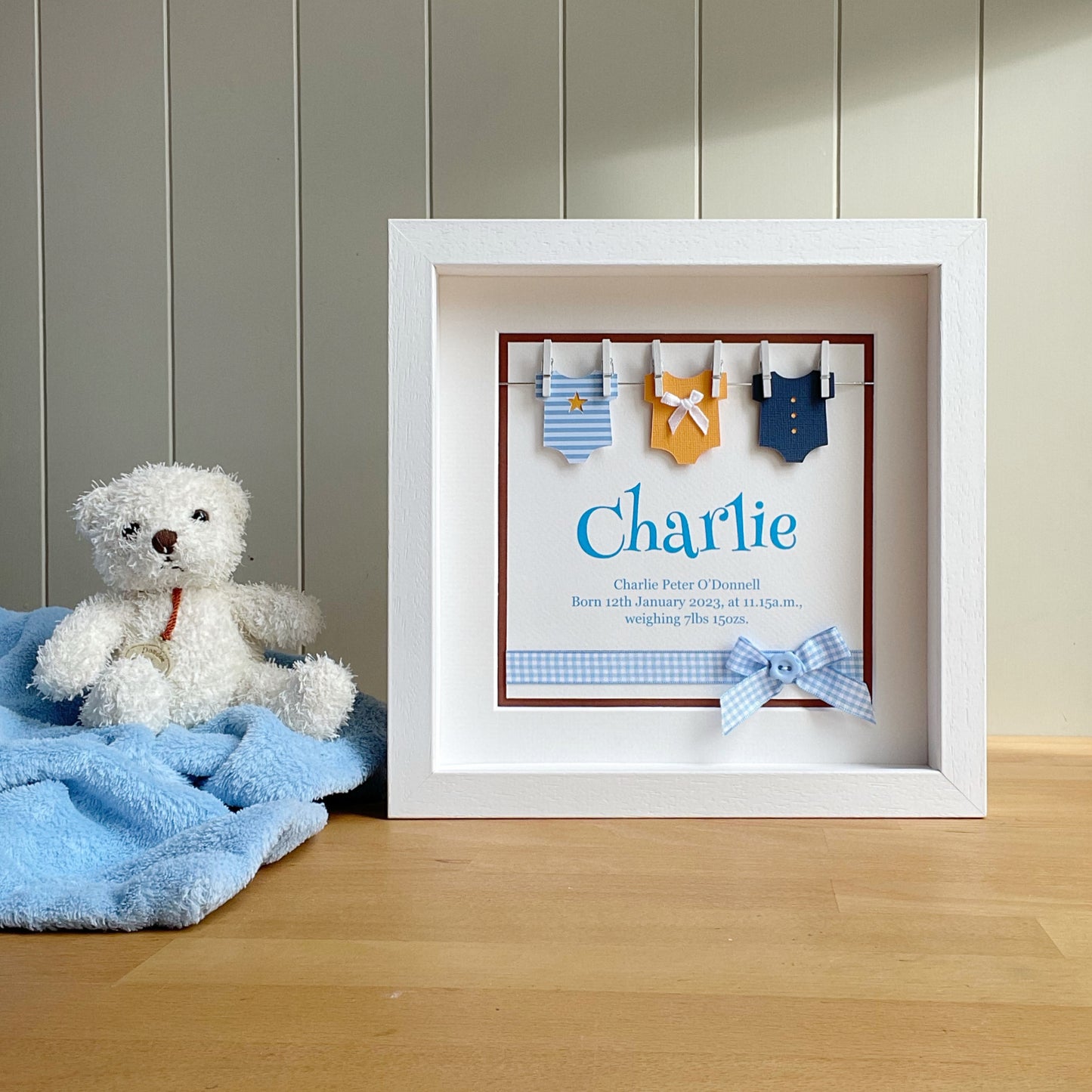 Baby boy’s vests handmade gift frame (Personalised & Made to order)