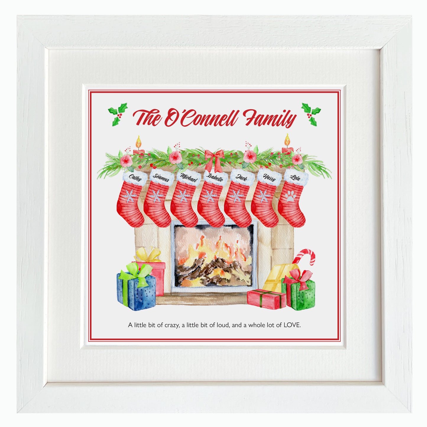 Family / "Santa, please stop at" Christmas stockings - 26cm x 26cm