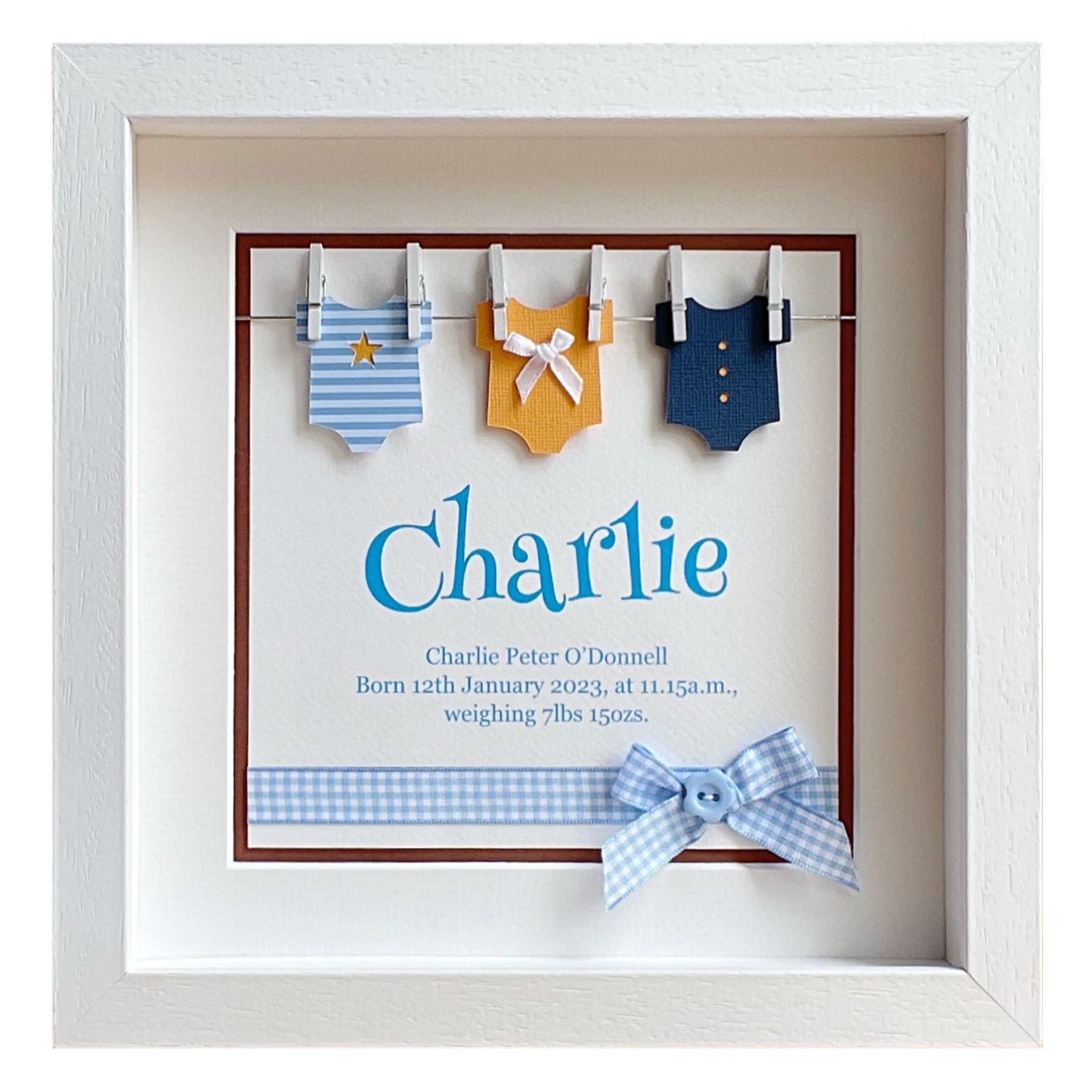 Baby boy’s vests handmade gift frame (Personalised & Made to order)