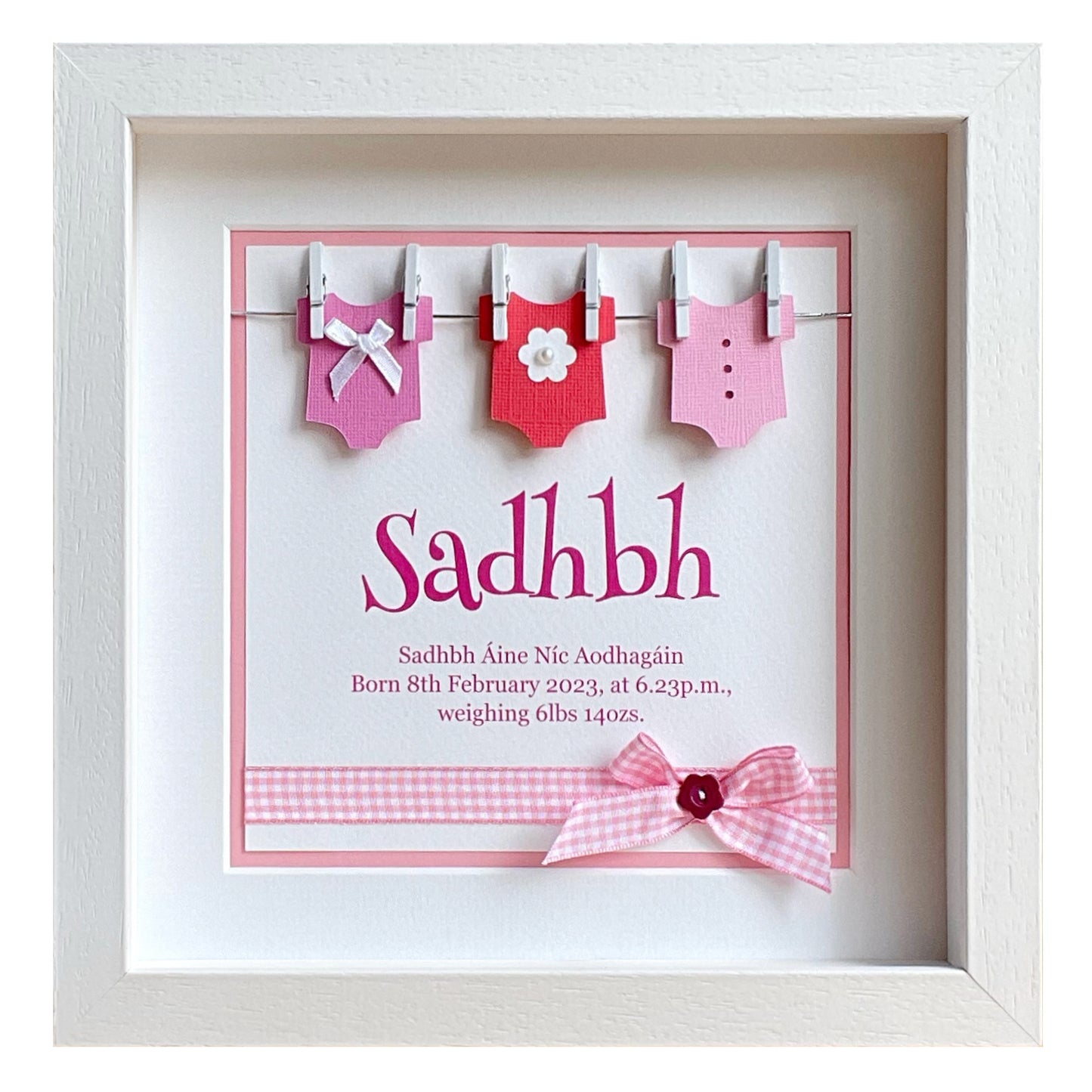 Baby girl's vests handmade gift frame (Personalised & Made to order)
