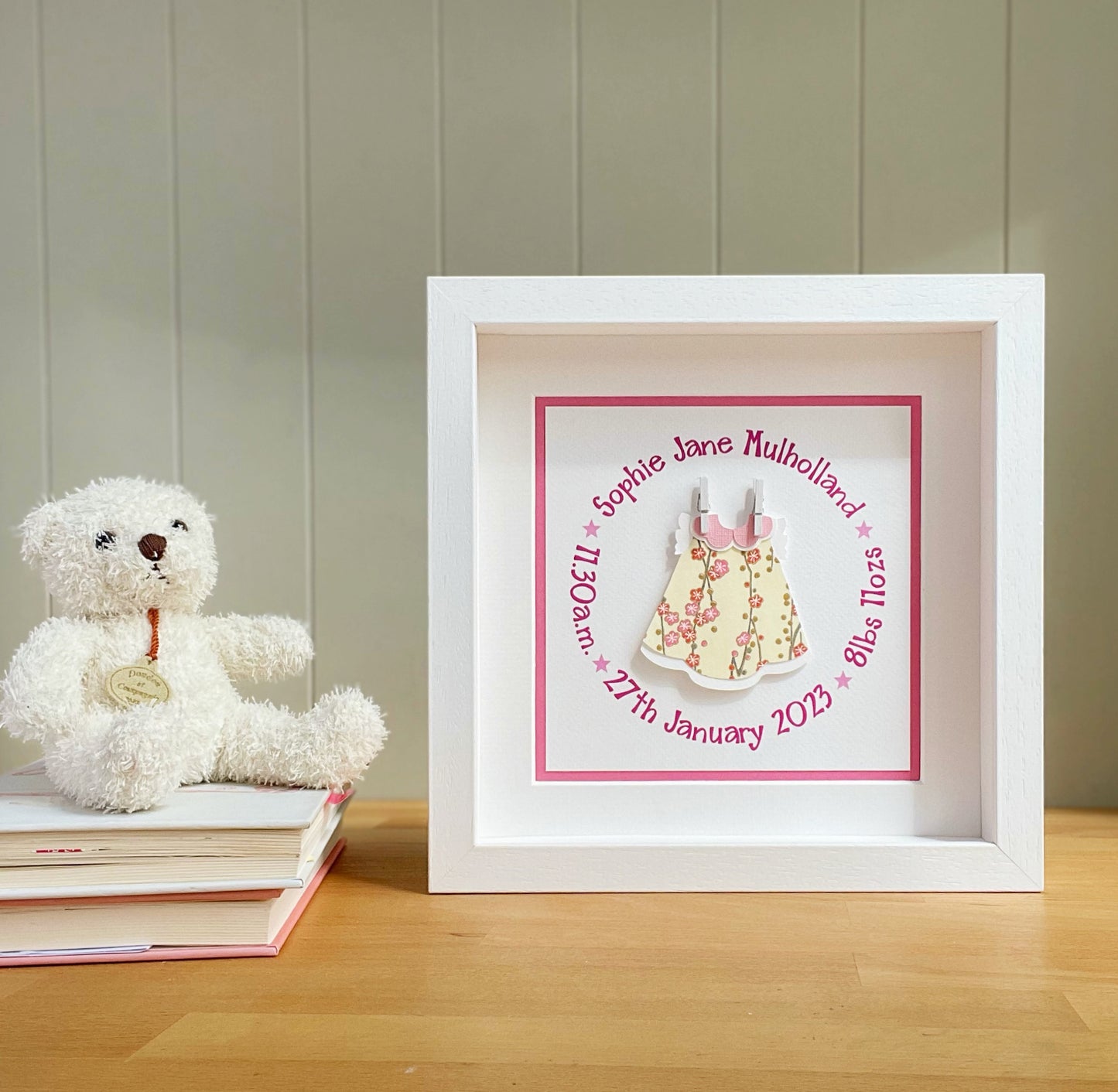 Baby Girl's dress handmade gift frame (personalised & made to order)
