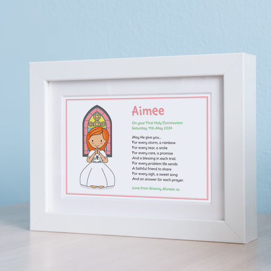 Personalised Communion Girl Illustration (8 x 10in Mounted print) WITH Communion card & FREE Shipping