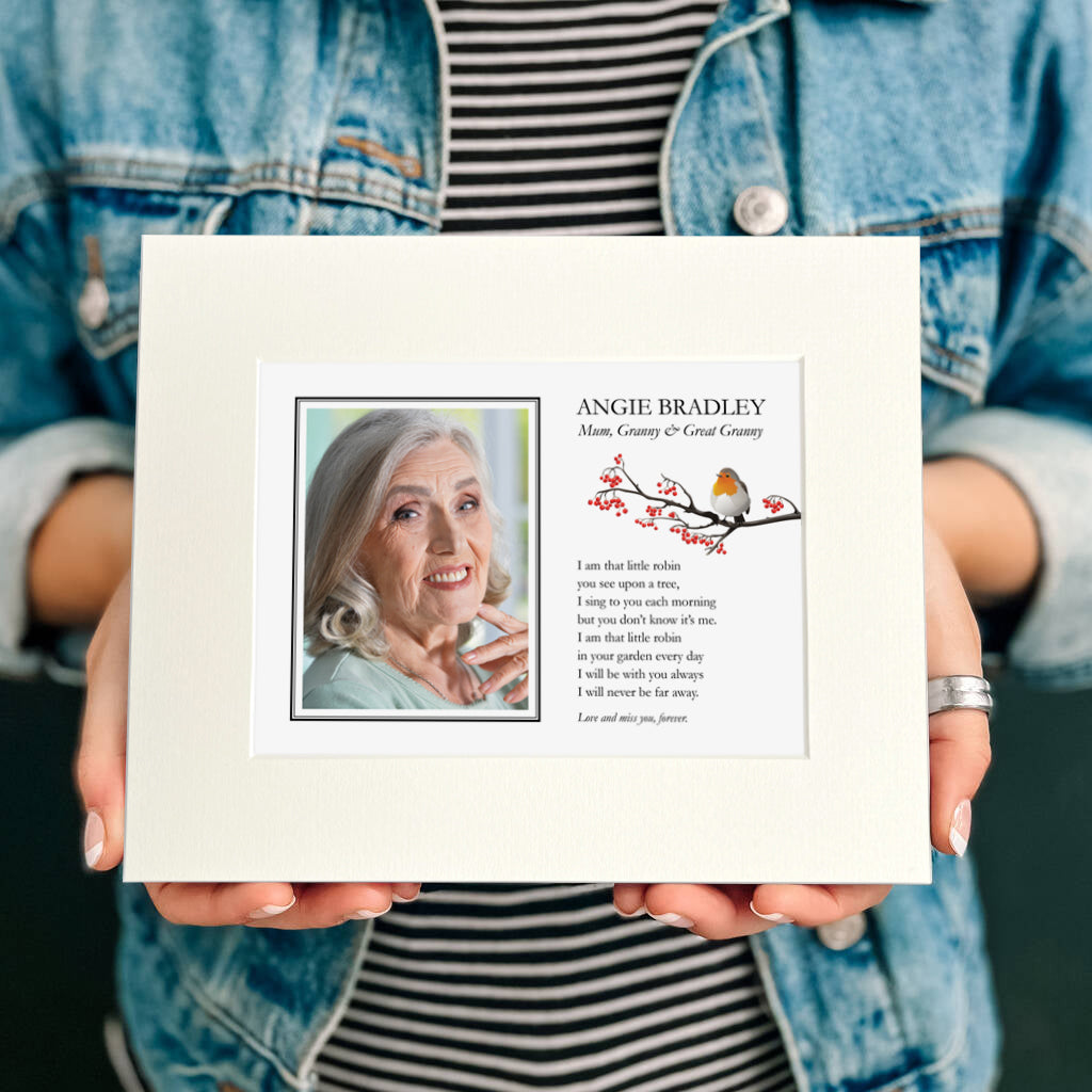 Robin & Photo Personalised Print (10"x8" Mounted Print)