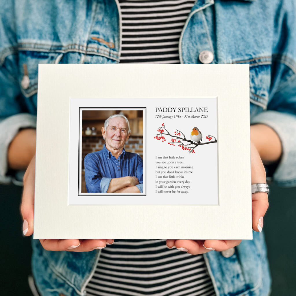 Robin & Photo Personalised Print (10"x8" Mounted Print)