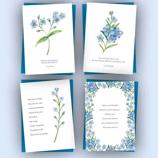 4 pack "Forget-Me-Not" Alzheimer cards